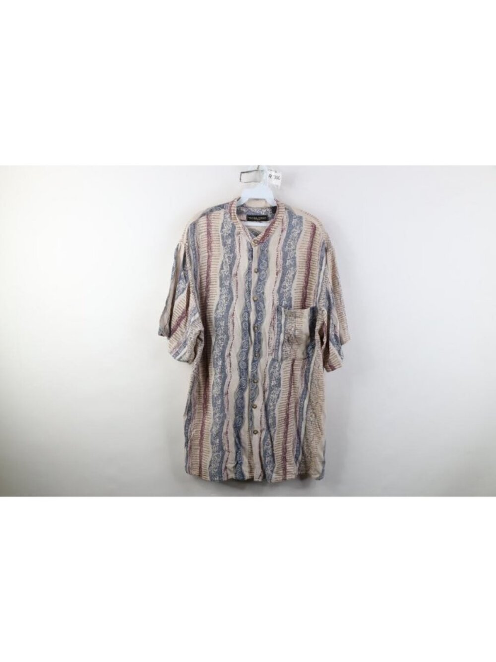 Vintage 90s Streetwear Mens Small Baggy Silk Knit Band Collar Button Shirt